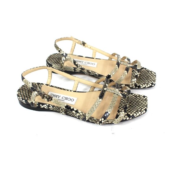Jimmy Choo Arien Flat Snakeskin Embossed Leather Open Toe Sandals 36.5 Flats - Picture 1 of 6